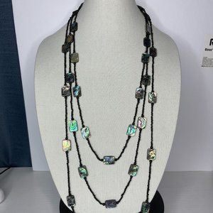 43" Handmade Abalone & Onyx Necklace with .925 Sterling Silver Clasp